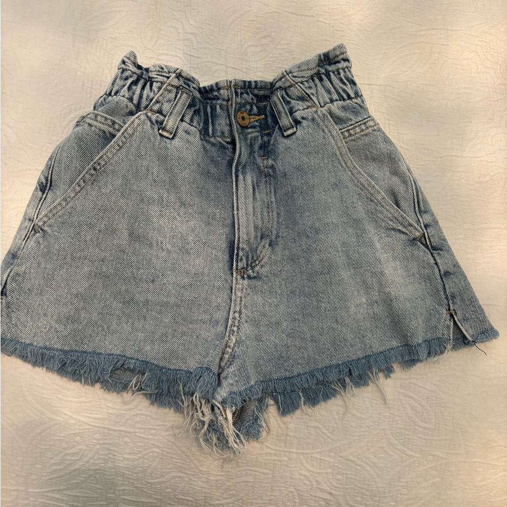 Zara High Waist Paper Bag Denim Shorts